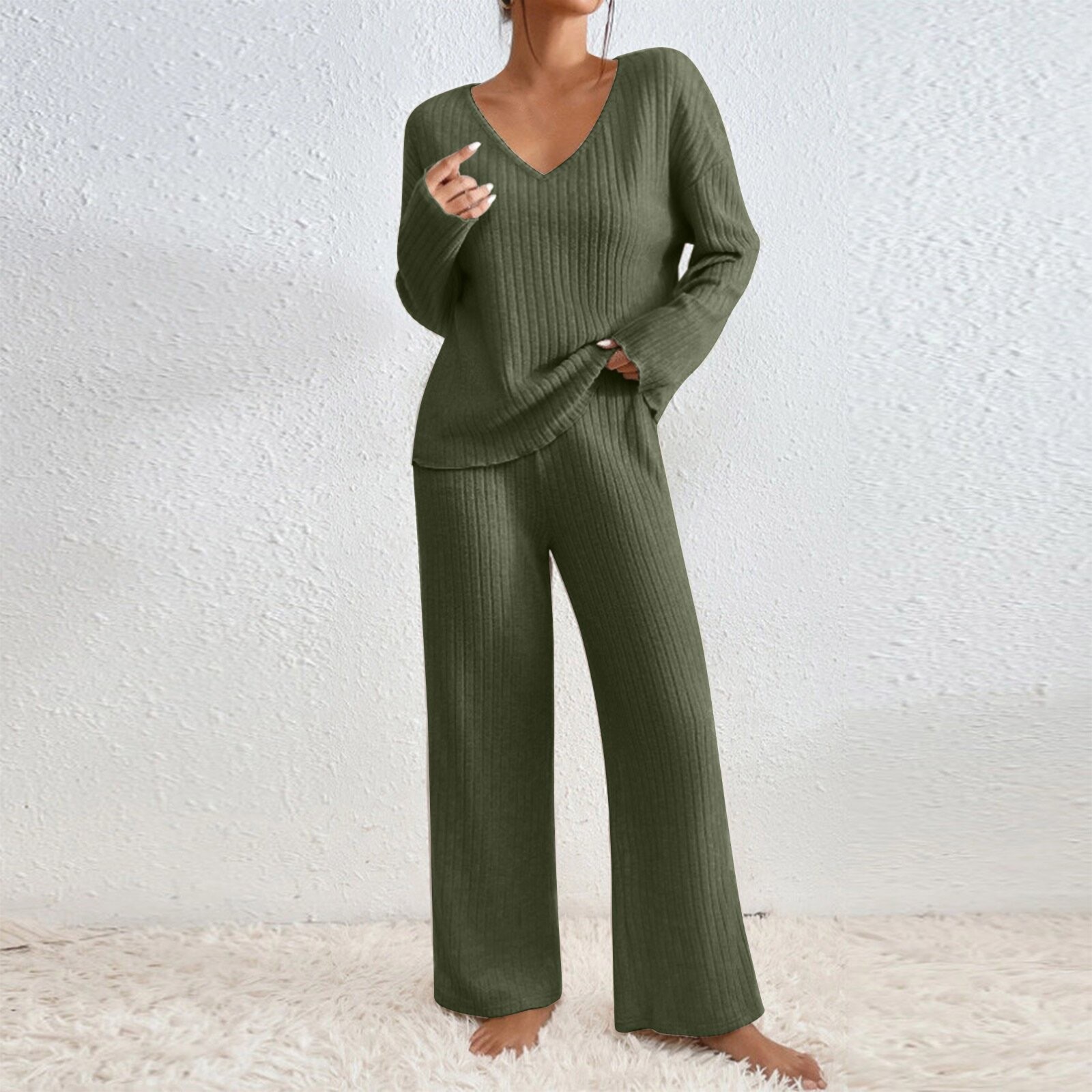 Women's Autumn V Neck Loose Fi - Ribbed Knit Sweater 评论和价格
