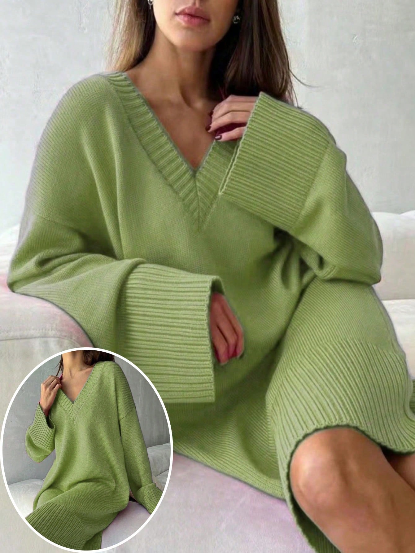 Plus Size Women Solid Color Sw - Ribbed Knit Sweater 评论和价格