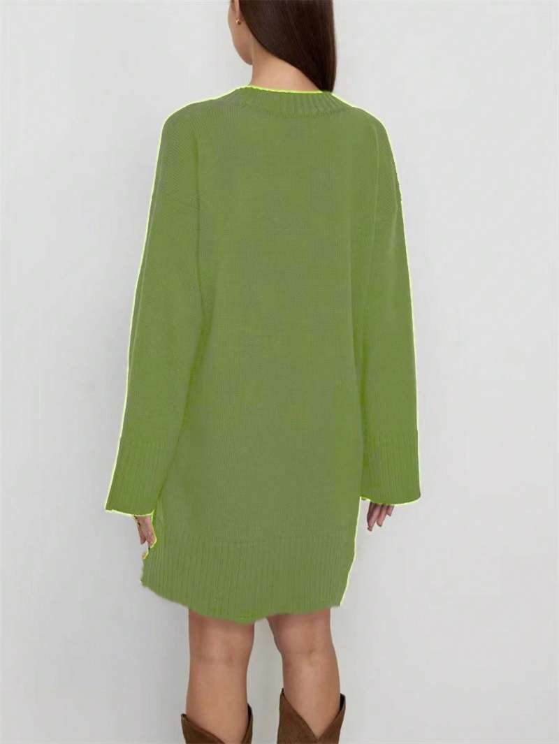 Plus Size Women Solid Color Sw - Ribbed Knit Sweater 评论和价格